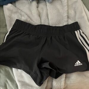 Adidas Women's Black Athletic Shorts with White Stripes